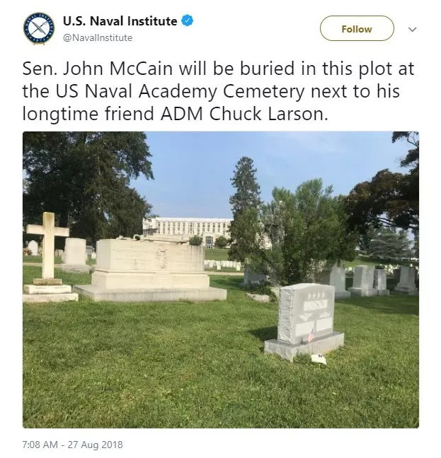 美国将为麦凯恩举行国葬 他将长眠于海军学院 美国将为麦凯恩举行国葬 他将长眠于海军学院